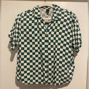 Target Wild Fable Green and White Checkered Button Up